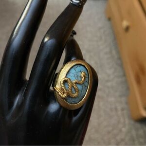 Vintage Gold And Turquoise Snake Ring